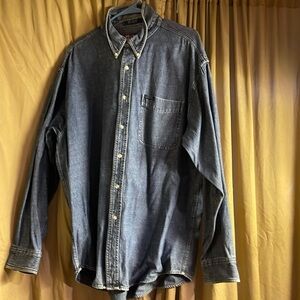 Men’s Chaps XL Ralph Lauren Blue Denim Long Sleeve Button Up Point Collar Pocket